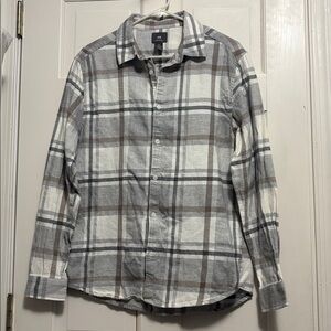 H&M Gray Plaid Flannel 100% Cotton Button Up Shirt M